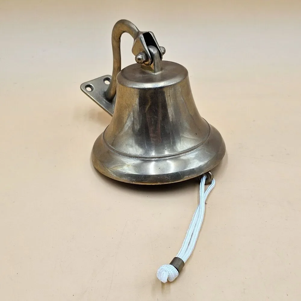Vintage Nautical Brass Ships Bell With Mount And Rope - Made In Italy